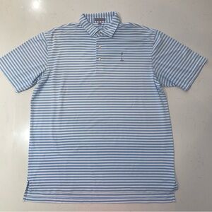 Peter Millar Men's Blue & White Striped Polo Shirt summer comfort size XL Drifit